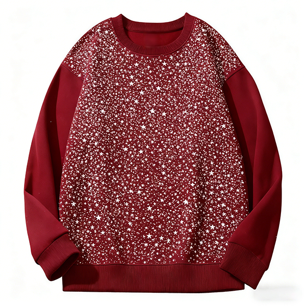 Crewneck sweatshirt with starry night pattern, spring-autumn casual style, breathable, skin-friendly, cozy texture