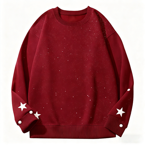 Star-patterned long-sleeve sweatshirt, trendy spring/autumn wear, loose fit, comfortable, skin-friendly material