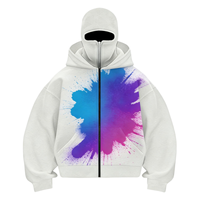 Colorful Watercolor Splash Print Full-Zip Hoodie